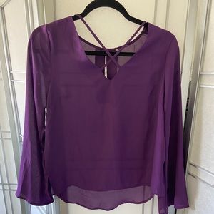 Purple chiffon bell sleeve top